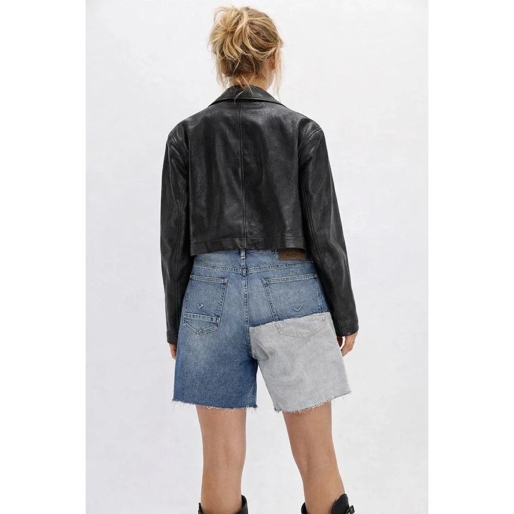 Hudson Los Angeles Blake Slim Straight Reconstructed Denim Shorts Blue SZ:32